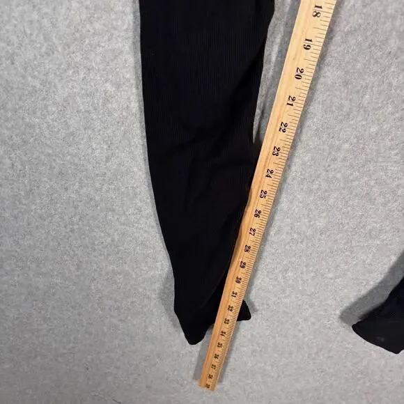 Alo Yoga Goddess Leggings Medium Gray Black High Rise Ribbed Ruched Ballet Dance - Picture 7 of 12